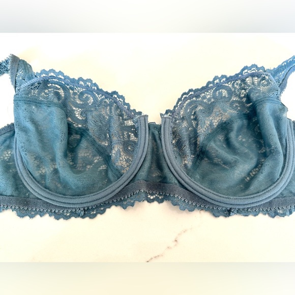 Lace Underwire Bra, Smoky Blue, 38C, Like New - Picture 4 of 7
